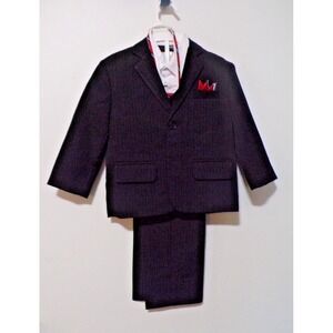 Bino Giovanni Boys Size 3T Four Piece Pin Stripe Suit Black Red Tie White Shirt